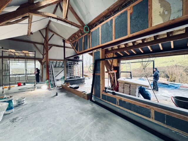 SdR047 - Ottignies-Louvain-la-Neuve – 2025 – Rénovation – transformation d’une grange en habitation – Projet en cours de chantier - En chantier